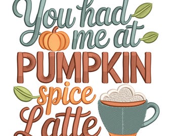 Pumpkin Spice Latte Borduurontwerp, Autumn Coffee Lover Machine Borduurbestand, Instant Download
