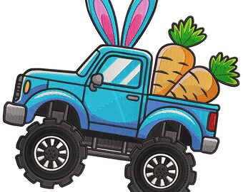 Easter Bunny Monster Truck Embroidery Design, Split Monster Truck Embroidery File, Truck Machine Embroidery Design, Machine Embroidery File