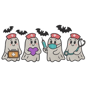 Nurse Ghosts Halloween Embroidery Design, Halloween Nurse Embroidery File, Nurse Ghost Machine Embroidery File, Boo Boo Crew