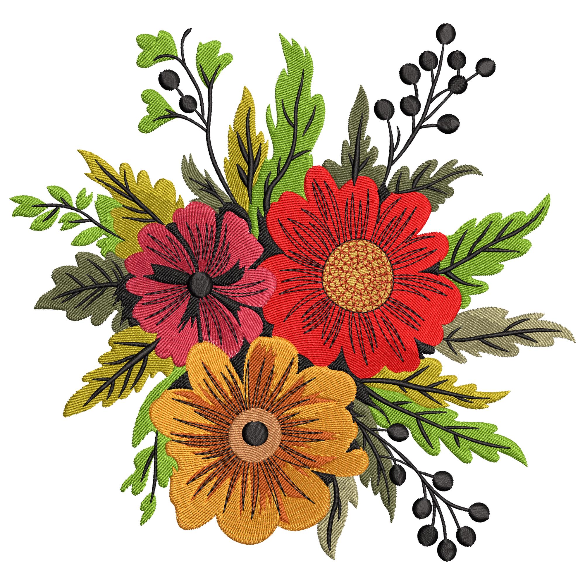 Floral Bouquet Embroidery Design, Floral Machine Embroidery