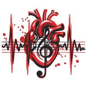Heart with Treble Clef Embroidery Design, Music Machine Embroidery File, Machine Embroidery Design, Music Note Embroidery File
