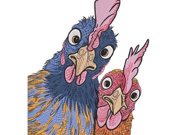Funny Chickens Embroidery Design, Chickens Valentine Embroider Design, Cute Chicken Embroidery File, Farm Animal Embroidery Design