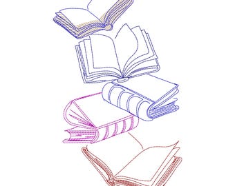 Floating Books Embroidery Design, Reading Embroidery Design, Reading Embroidery File, Book Club Embroidery Design