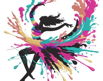 Ballet dancer splash colorful Embroidery Design, Ballerina embroidery File, Ballet machine embroidery Design, Baby girl embroidery file