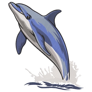 Dolphin jumping Water Embroidery Design, Bottlenose Dolphin Embroidery File, Jumping Dolphin Embroidery File