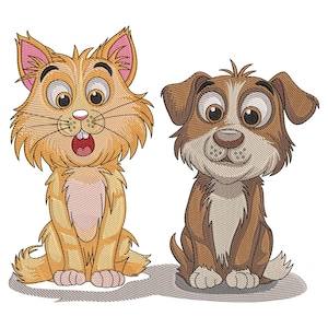 Cat and Dog Duo Embroidery Design, Machine Embroidery Designs, Dst Hus Jef Pes Embroidery Files, Pet Embroidery Design
