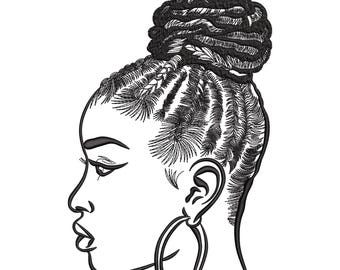 Stylish Afro Bun Embroidery Design, Afro Black Woman Machine Embroidery Design, Cool Afro Woman Embroidery File