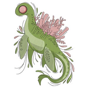 Ethereal Sea Creature Embroidery Design, Ocean Life Embroidery File, Shiny Embroidery Design Files