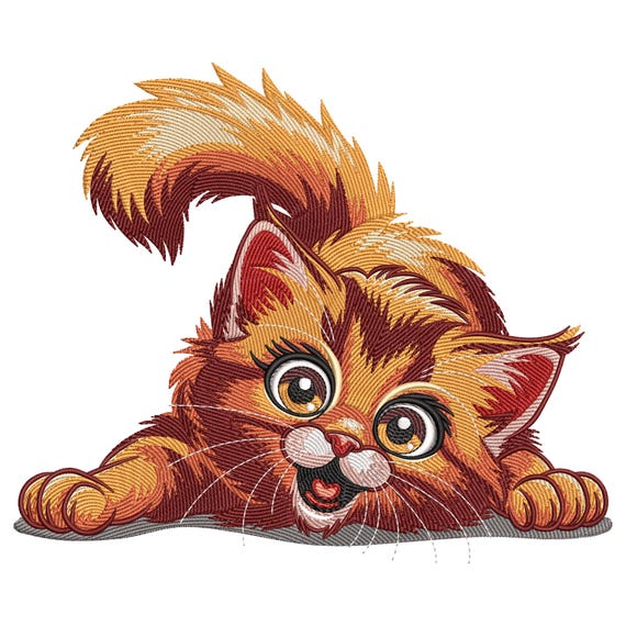 Playful Ginger Kitten Embroidery Design, Animal Machine Embroidery File, Kitty embroidery file, Cute Duchess Kitten Embroidery File