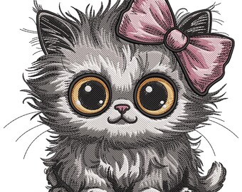 Cute Fluffy Kitten Embroidery Design, Machine Embroidery File, Cute Kitten Embroidery File, Cat Embroidery File