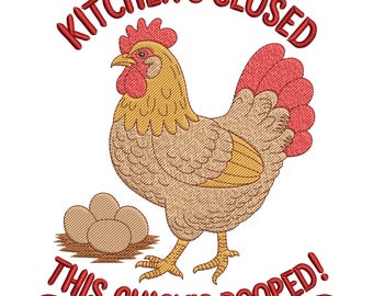 Farm Animal Kitchen Embroidery Design, Funny Chicken Machine Embroidery File, Instant Download