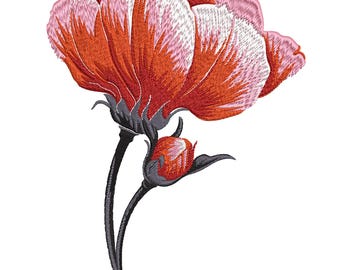Elegante ricamo con peonia corallo, file per ricamo con peonia, ricamo con fiori, ricamo con fiori di peonia