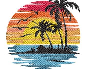 Palm Tree Embroidery Design, Summer Beach Embroidery File, Mini Beach Embroidery Design