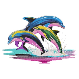 Dolphin Embroidery Design, Machine Embroidery Sea Ocean File, Dolphin Jumping above Ocean Embroidery