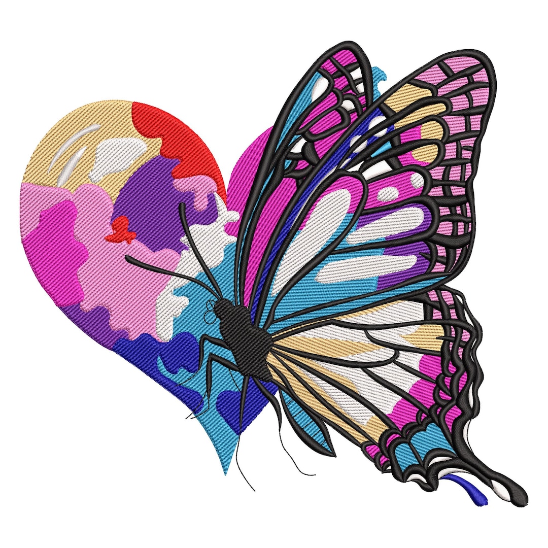 Butterfly Heart Embroidery Design, Butterfly Embroidery Design File ...