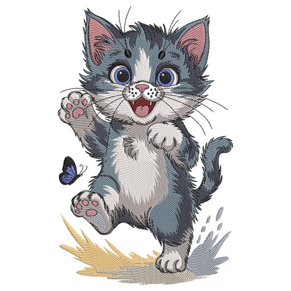 Playful Kitten Embroidery Design, Animal Machine Embroidery File, Cat Embroidery Design File, Playful Kitty machine embroidery File