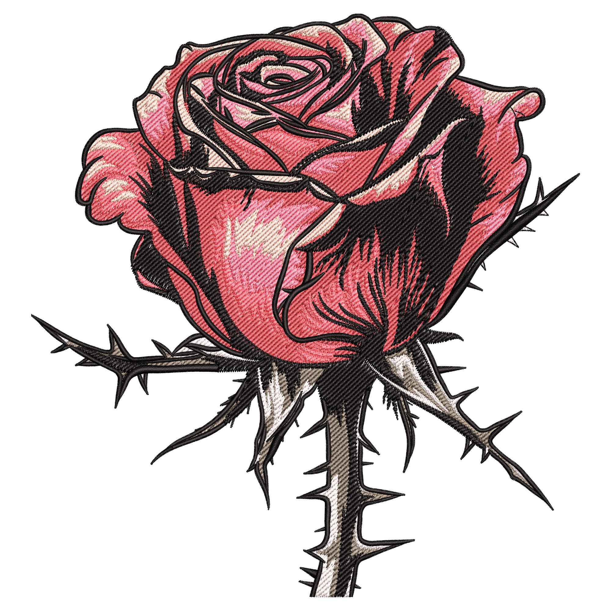 Rose with Thorns Embroidery Design, Flowers embroidery designs, Floral Machine Embroidery Files