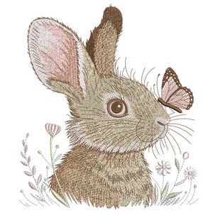 Bunny in a crown Machine Embroidery Design, Floral Bunny Embroidery Design, Easter Machine Embroidery File