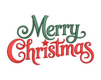Classic Merry Christmas Embroidery Design, Script Lettering Machine Embroidery File, Instant Download