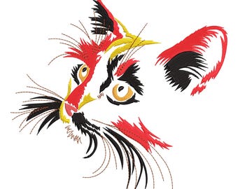 Abstract Cat Face Embroidery Design, kitten embroidery design, kitten face embroidery machine file,