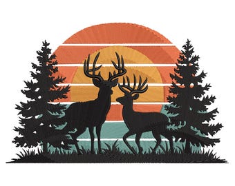 Deer Silhouette Embroidery Design, Stag Silhouette Embroidery Design. Deer Embroidery Design. Silhouette embroider Design