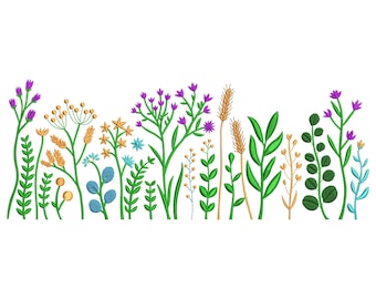 Wildflower Border Embroidery Design, Wildflower Meadow Machine Embroidery File, Daisy and Clover Embroidery File, Meadow Wild Flowers
