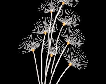 Desenho de bordado minimalista com flores de dente-de-leão, arquivo de bordado com flores silvestres de verão, arquivo de bordado com amor por dente-de-leão