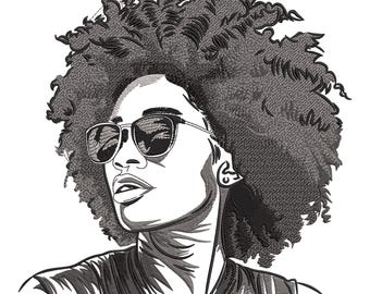 Bold Afro Glam Embroidery Design, Afro Black Woman Machine Embroidery Design, Afro Woman Embroidery File, African Woman Embroidery File