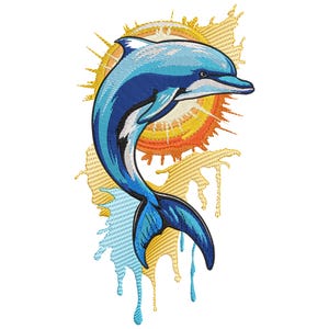 Dolphin Sunset Embroidery Design, Ocean Fish Embroidery File, Creative Dolphin Lover Embroidery Design