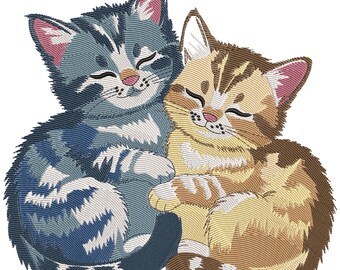 Diseño de bordado de gatitos acurrucados, archivo de bordado de gatito durmiendo, archivo de bordado de animales lindos, diseño de bordado a máquina