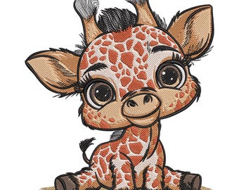 Baby Giraffe Machine Embroidery Design, Giraffe Machine Embroidery File, Safari animals embroidery design