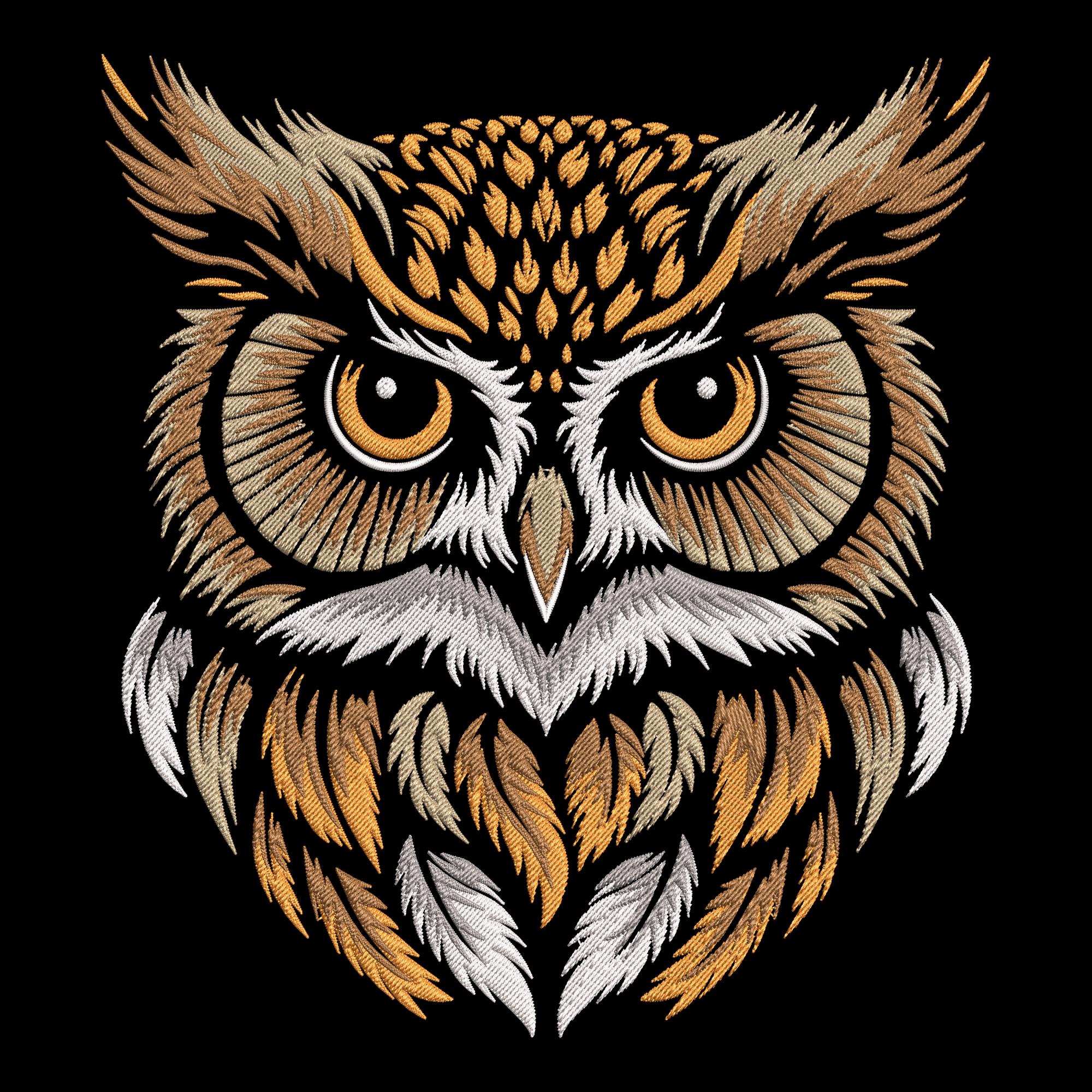 Majestic Owl Embroidery Design, Floral Owl Machine Embroidery File, Bird Embroidery Design
