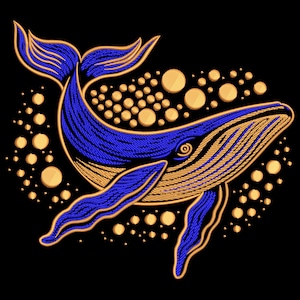 Majestic Blue Whale Embroidery Design, Whale with Fireflies Embroidery File, Whale Machine Embroidery Files