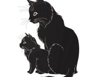 Mother and Kitten Silhouette Embroidery Design, Cats Machine embroidery designs, Cat embroidery file