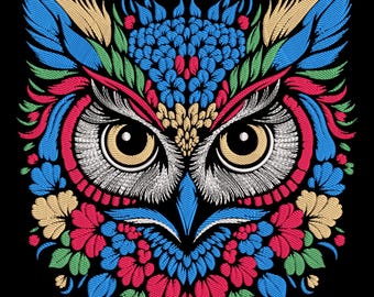 Owl with Floral Embroidery Design, Floral Owl Machine Embroidery Design, Bird Embroidery Design File