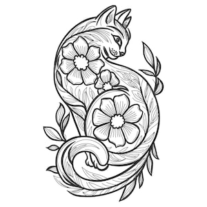 Floral Katzen Stickdatei, Katzen Liebhaber Stickdatei, Stickdatei für Katzen, Maschinenstickerei