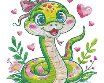 Cute Cartoon Snake Embroidery Design, Snake Machine Embroidery Design, Cute Crazy Snake Embroidery File, Magic Snake Embroidery