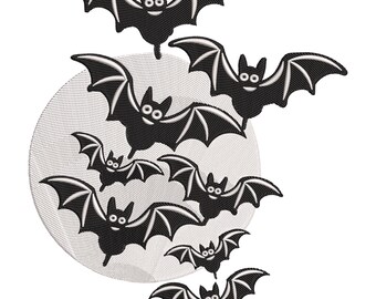 Diseño de bordado de murciélago volador, archivo de bordado a máquina de murciélagos voladores, archivo de bordado de murciélagos de Halloween, archivos de diseño digital de bordado de Halloween