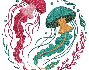 Colorful Jellyfish Embroidery Design, Sea Jellyfish Machine Embroidery File, Ocean Animals Embroidery File, Machine Embroidery Design