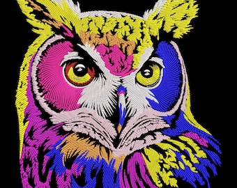 Vibrant Owl Embroidery Design, Bird Embroidery File, Night Birds Embroidery, Machine Embroidery Design