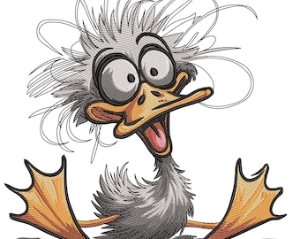 Wacky Duck Splash Embroidery Design, Funny Frazzled Duck Machine Embroidery Design, Frazzled Duck Embroidery File