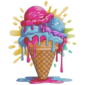 Schmelzende Eistüte Stickdatei, Eiscreme Stickdatei, Eiscreme Schaufel, Stickdatei, Maschinenstickerei