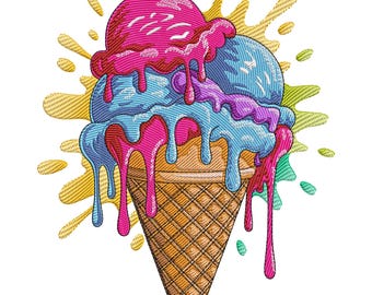 Melting Ice Cream Cone Embroidery Design, Ice Cream Cone Embroidery File, Ice Cream Scoop with Sprinkles File, Machine Embroidery Design