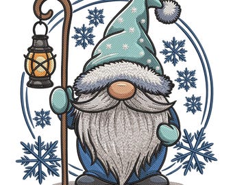 Christmas Gnome Embroidery Design, Lantern Winter Holiday Machine Embroidery File, Instant Download