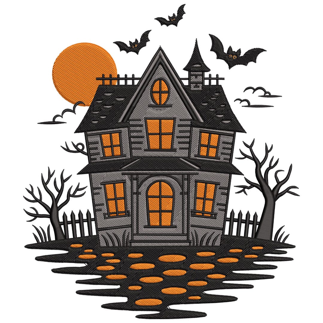 Haunted House Embroidery Design, Spooky Machine Embroidery File ...
