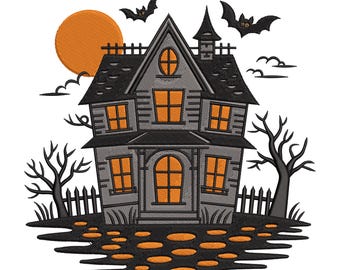 Haunted House Embroidery Design, Spooky Machine Embroidery File, Halloween Pattern Embroidery File, Machine Embroidery Design