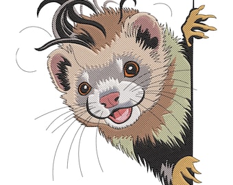 Playful Ferret Peeking Embroidery Design, Ferret Machine embroidery File, Cute Ferret Embroidery File, Digital Embroidery File