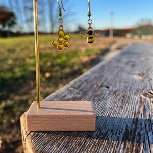Honey Bee and Honeycomb Dangle Earrings - Cute Bee-Themed Earrings