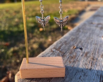 Butterfly Skull Dangle Earrings - Goth Butterfly Earrings - Silver Skull Earrings
