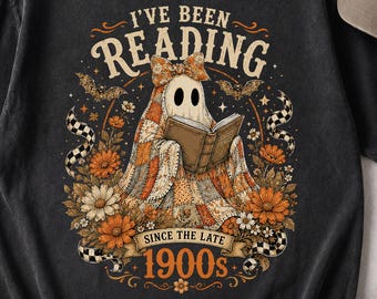 Ive Been Reading Since The Late 1900s Cute Ghost Book Lover Vintage Cottagecore Halloween Quilt Floral Bookish Graphic Comfort Colors Shirt